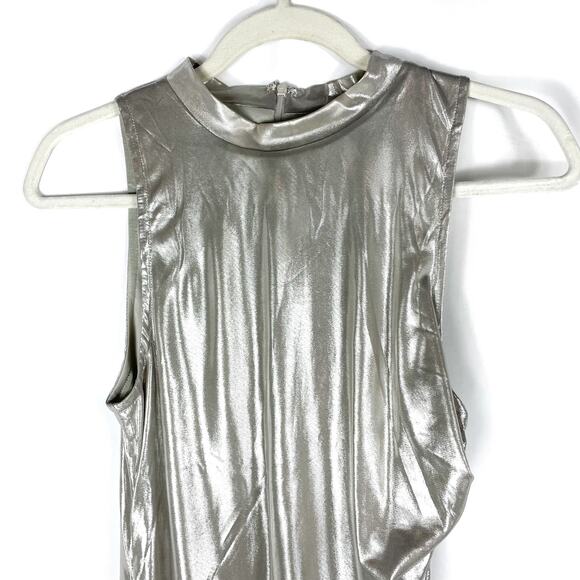 Superdown Izaria Midi Dress Metallic Silver Asymmetric Sleeveless Bodycon Sz M - Picture 5 of 10